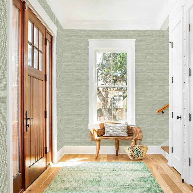 Alt view image 6 of 7 - Textured Grasscloth Peel and Stick Wallpaper 17.7"x1200" Neutral Faux Grassweave Wallpaper Waterproof Self Adhesive Removable Wallpaper Mural for Home Decor Bedroom Kitchen Cabinet