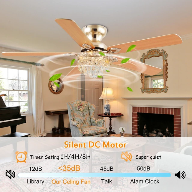 Alt view image 2 of 7 - Crystal Ceiling Fan Fandelier with Lights-Modern Ceiling Fan(52" Gold) Crystal Ceiling Fans with Remote Control,Modern Ceiling Fan with Noiseless DC Reversible Motor,Dining Room,Living Room