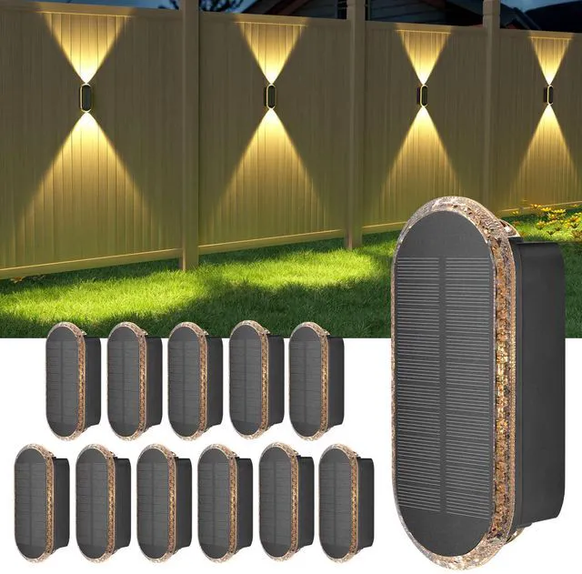Main image of Solar Fence Lightsv Backyark: 12-Pack Fence Lights Solar Powered 3 Color Modes - Up & Down LED Waterproof Solar Wall Lights for Outdoor Yard/Porch/Patio/Railing
