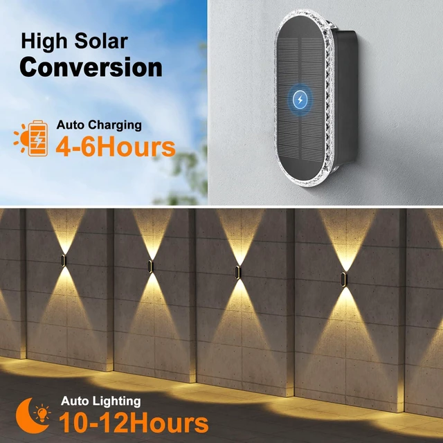 Alt view image 4 of 7 - Solar Fence Lightsv Backyark: 12-Pack Fence Lights Solar Powered 3 Color Modes - Up & Down LED Waterproof Solar Wall Lights for Outdoor Yard/Porch/Patio/Railing