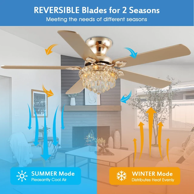 Alt view image 4 of 7 - Crystal Ceiling Fan Fandelier with Lights-Modern Ceiling Fan(52" Gold) Crystal Ceiling Fans with Remote Control,Modern Ceiling Fan with Noiseless DC Reversible Motor,Dining Room,Living Room