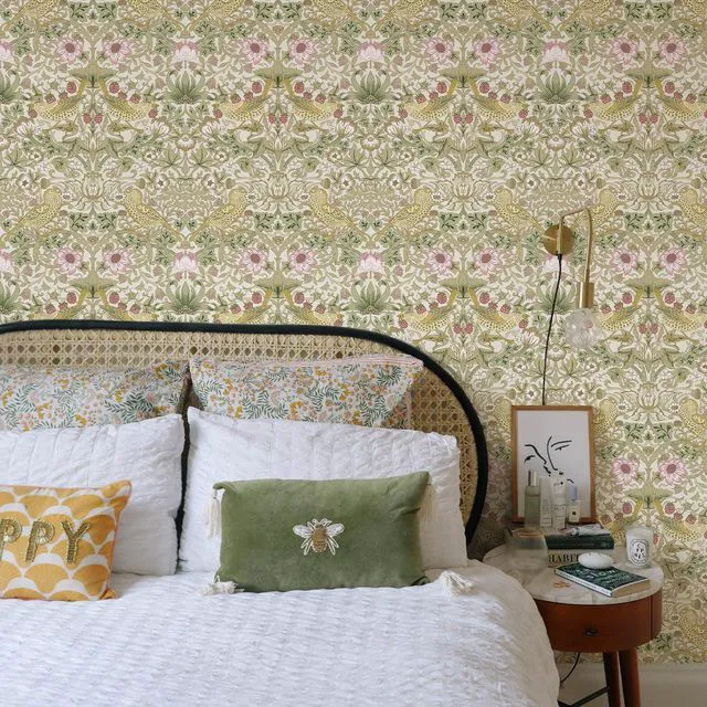 Alt view image 4 of 7 - William Morris Vintage Peel and Stick Wallpaper 17.7 x 1200in Strawberry/Bird Botanical Self Adhesive Removable Waterproof Contact Paper for Living Room Bedroom Cabinets Drawers Decor