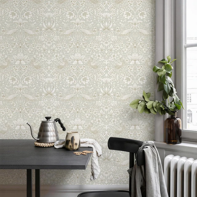 Main image of William Morris Vintage Peel and Stick Wallpaper 17.7 x 1200in Grey Botanical Self Adhesive Removable Waterproof Contact Paper for Living Room Bedroom Cabinets Drawers Decor