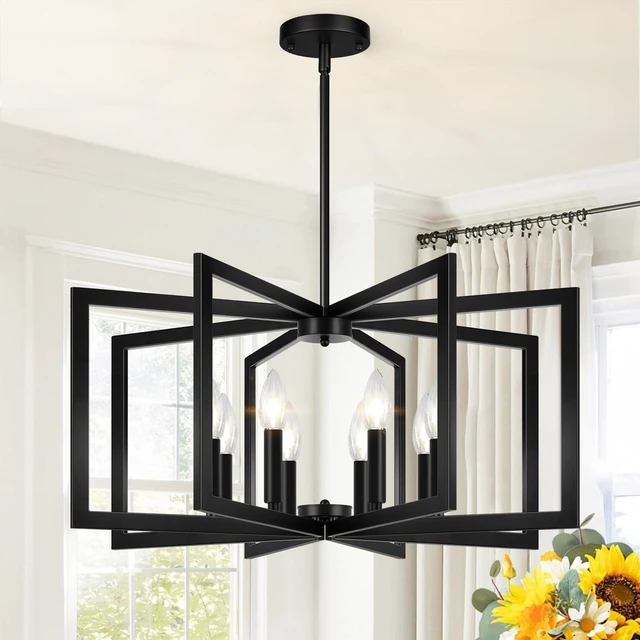 Main image of 25"-61" Height Adjustable Modern Matte Black Chandelier for Dining Room, No Assembly Required Black Dining Room Light Fixture Over Table, Industrial Metal Pendant Lights Fixture for Kitchen Island