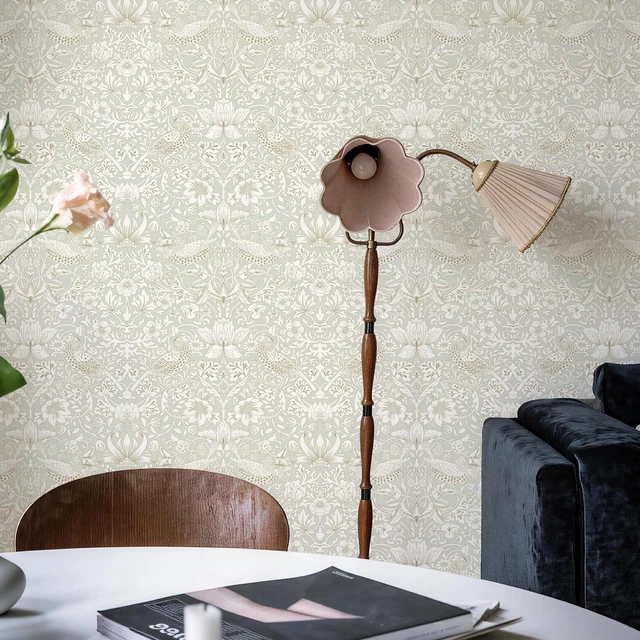 Alt view image 3 of 7 - William Morris Vintage Peel and Stick Wallpaper 17.7 x 1200in Grey Botanical Self Adhesive Removable Waterproof Contact Paper for Living Room Bedroom Cabinets Drawers Decor