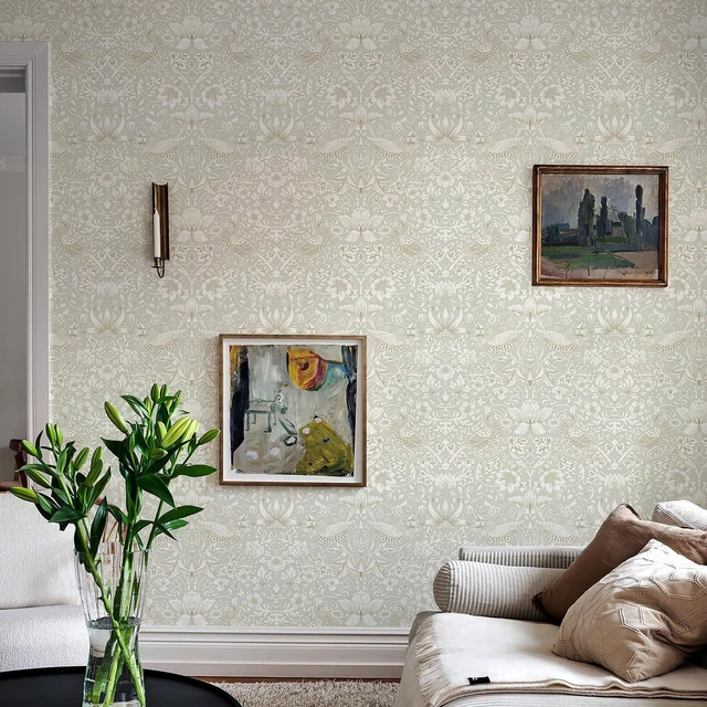 Alt view image 4 of 7 - William Morris Vintage Peel and Stick Wallpaper 17.7 x 1200in Grey Botanical Self Adhesive Removable Waterproof Contact Paper for Living Room Bedroom Cabinets Drawers Decor