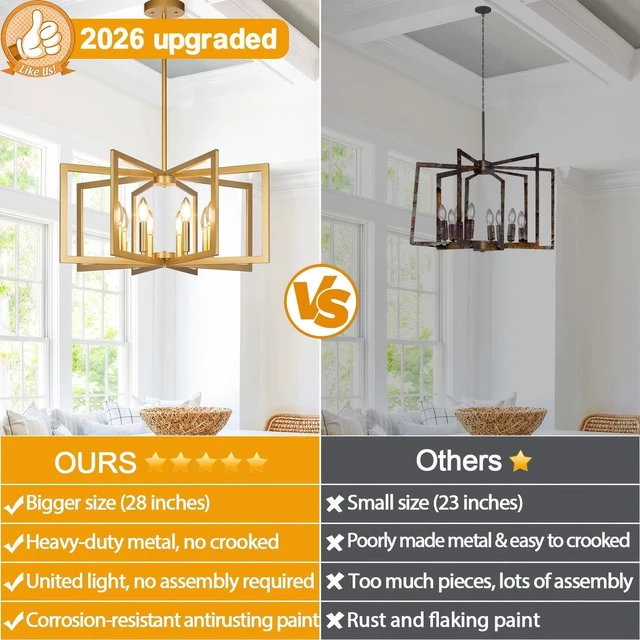 Alt view image 4 of 7 - 25"-61" Height Adjustable Modern Gold Chandelier for Dining Room, No Assembly Required Gold Dining Room Light Fixture Over Table, Industrial Metal Pendant Lights Fixture for Kitchen Island