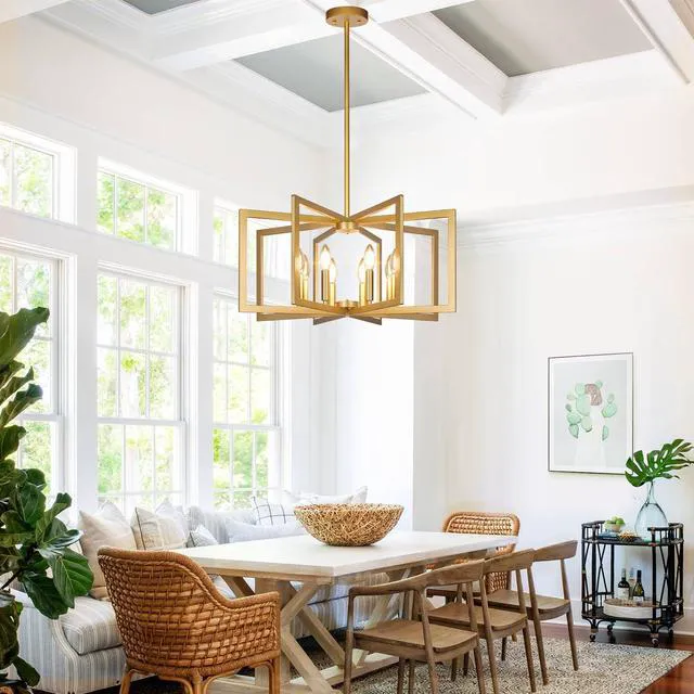Alt view image 7 of 7 - 25"-61" Height Adjustable Modern Gold Chandelier for Dining Room, No Assembly Required Gold Dining Room Light Fixture Over Table, Industrial Metal Pendant Lights Fixture for Kitchen Island