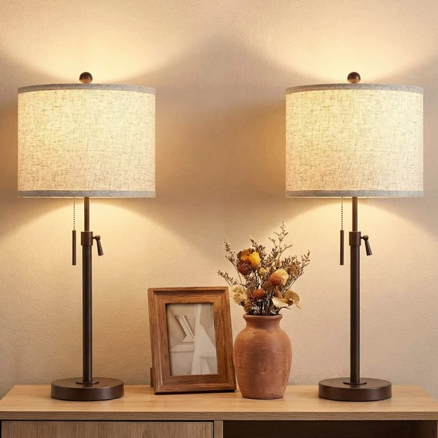 Main image of Table Lamps Set of 2, 22" to 30" Adjustable Nightstand Lamps for Bedroom, Dimmable End Table Lamps for Living Room Console Entry Farmhouse Home Decor, New House Warming Gifts
