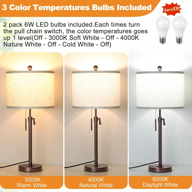 Alt view image 4 of 6 - Table Lamps Set of 2, 22" to 30" Adjustable Nightstand Lamps for Bedroom, Dimmable End Table Lamps for Living Room Console Entry Farmhouse Home Decor, New House Warming Gifts