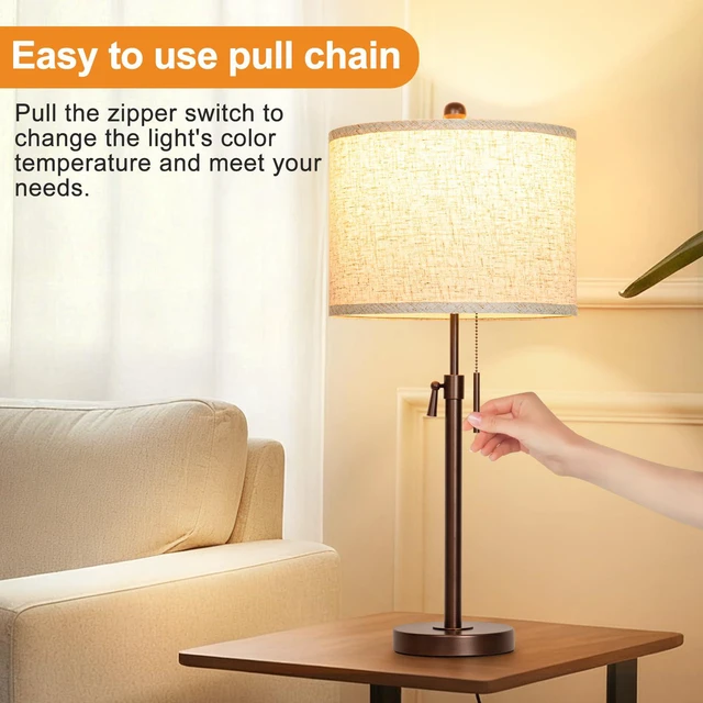 Alt view image 5 of 6 - Table Lamps Set of 2, 22" to 30" Adjustable Nightstand Lamps for Bedroom, Dimmable End Table Lamps for Living Room Console Entry Farmhouse Home Decor, New House Warming Gifts