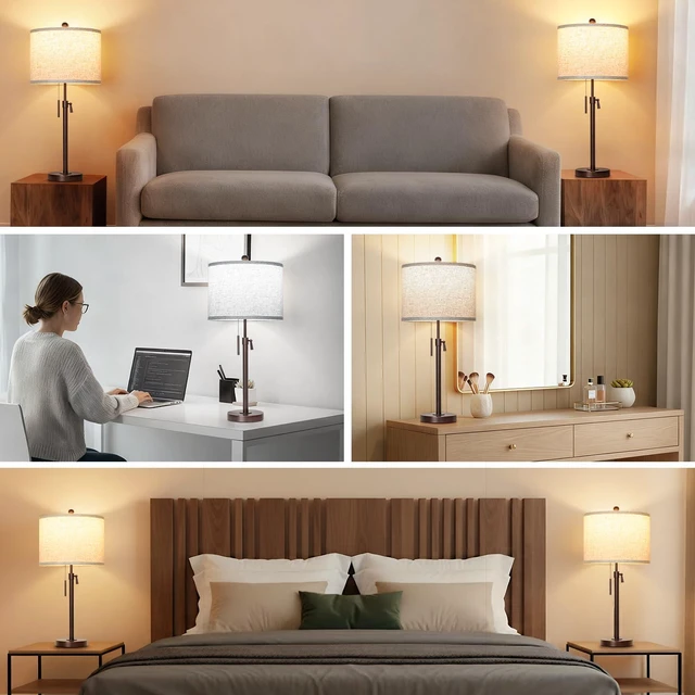 Alt view image 6 of 6 - Table Lamps Set of 2, 22" to 30" Adjustable Nightstand Lamps for Bedroom, Dimmable End Table Lamps for Living Room Console Entry Farmhouse Home Decor, New House Warming Gifts