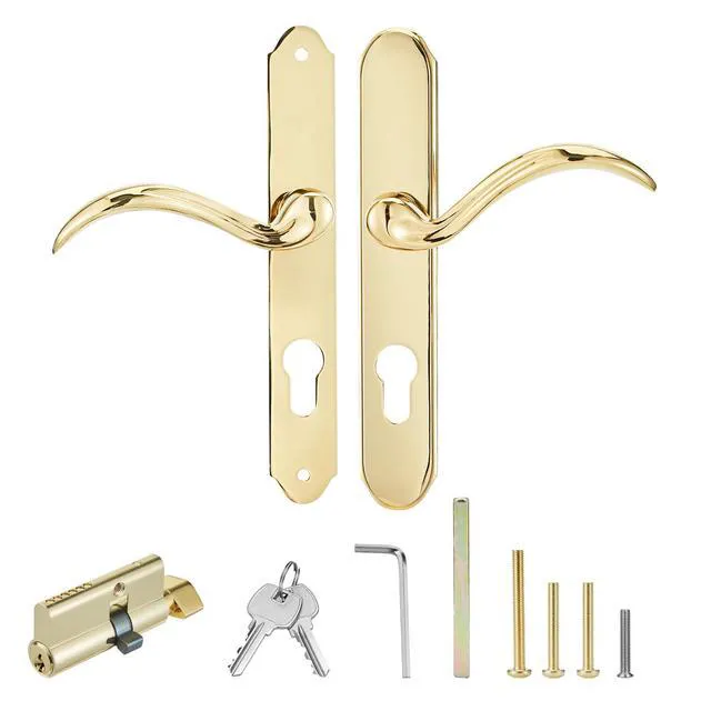 Alt view image 2 of 7 - Storm Door Handle Accessory Set fit Pella Storm Door Handle Replacement Part, with Key and Lock Cylinder, Mortise Lock Not Included (Polished Gold)