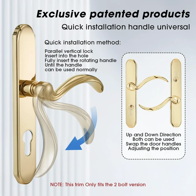 Alt view image 3 of 7 - Storm Door Handle Accessory Set fit Pella Storm Door Handle Replacement Part, with Key and Lock Cylinder, Mortise Lock Not Included (Polished Gold)