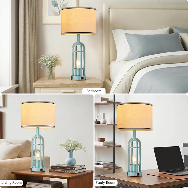 Alt view image 4 of 6 - Table Lamps for Living Room Set of 2 - Modern Farmhouse Lamps for Night Stands with Night Light & USB A+C, 24" Vintage Bedside Lamp for Bedroom, Bulbs Included