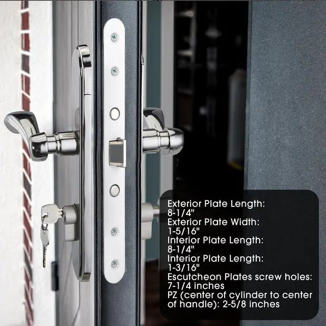 Alt view image 4 of 7 - Storm Door Handle Accessory Set fit Pella Storm Door Handle Replacement Part, with Key and Lock Cylinder, Mortise Lock Not Included (Brushed Nickel)