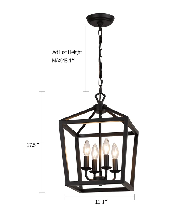 Alt view image 2 of 7 - Farmhouse Rustic Black Lantern Chandelier Hanging Light Fixture 4-Lights for Kitchen Island Dining Room Hallway Entryway Foyer UL Listed