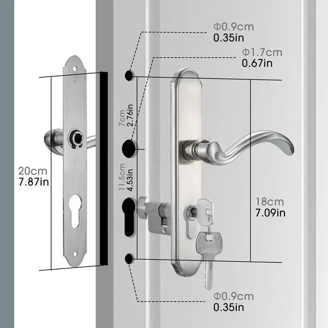 Alt view image 6 of 7 - Storm Door Handle Accessory Set fit Pella Storm Door Handle Replacement Part, with Key and Lock Cylinder, Mortise Lock Not Included (Brushed Nickel)