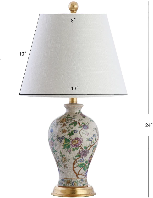 Alt view image 3 of 7 - Grace 24" French Country Floral Urn Ceramic Lamp, Multi-Colored Chinoiserie Ginger Jar, French Country Cottage Style, Linen Shade, Gold Metal Base, LED Bulb Included