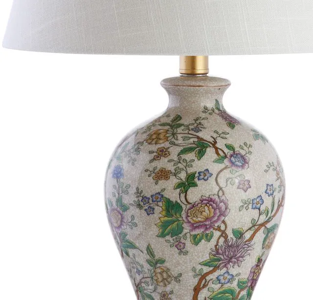 Alt view image 6 of 7 - Grace 24" French Country Floral Urn Ceramic Lamp, Multi-Colored Chinoiserie Ginger Jar, French Country Cottage Style, Linen Shade, Gold Metal Base, LED Bulb Included