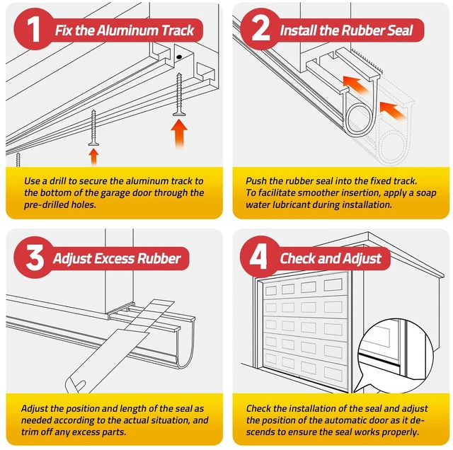 Alt view image 6 of 7 - Garage Door Bottom Seal with Pre-drilled Aluminum Track Retainer Base Kit, Heavy Duty U+O Ring Combination Weather Stripping Seals (20FT)