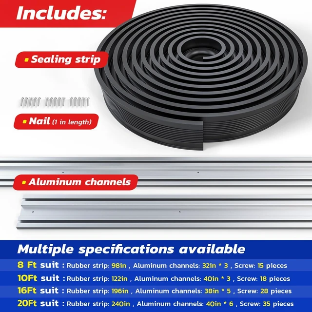 Alt view image 7 of 7 - Garage Door Bottom Seal with Pre-drilled Aluminum Track Retainer Base Kit, Heavy Duty U+O Ring Combination Weather Stripping Seals (20FT)