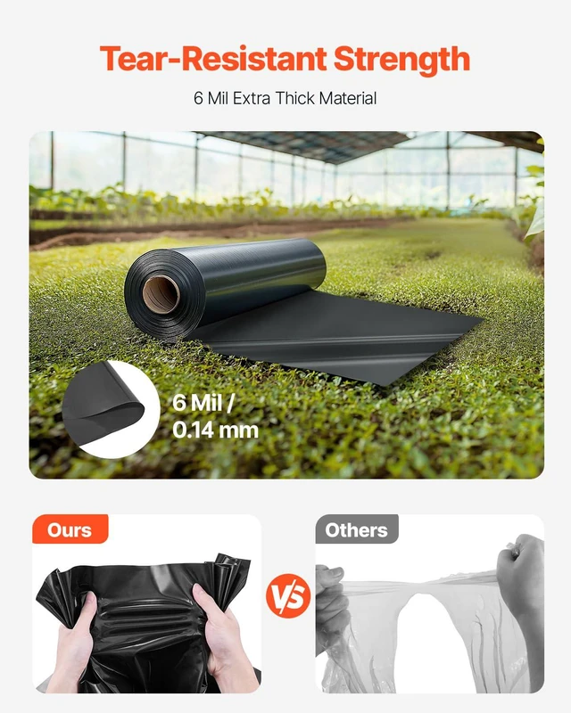 Alt view image 2 of 7 - Plastic Sheeting Heavy Duty 10' x 100', 6 Mil Thick Plastic Sheeting Roll, Plastic Drop Cloth Painters Tarp, Polyethylene Covering for Crawl Space Vapor Barrier, Multi-Purpose, Black