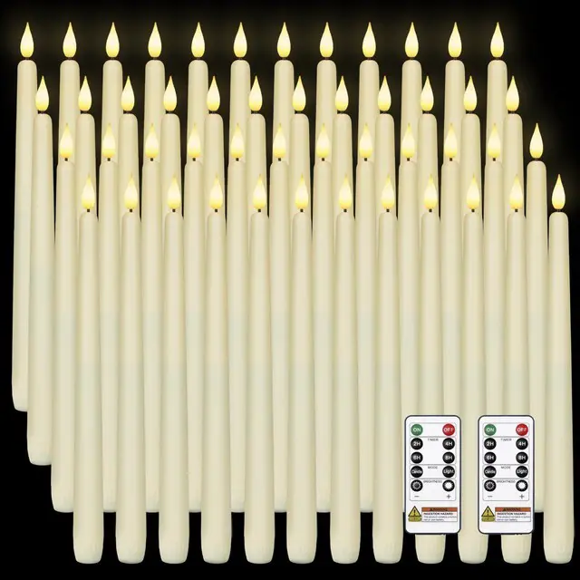 Main image of 48 Pcs Flameless Taper Candles with Remote Timer Dimmer, 11 inches Ivory Candlesticks Battery Operated, Plastic LED Taper Candles with Flickering Flame for Party Christmas Church Wedding