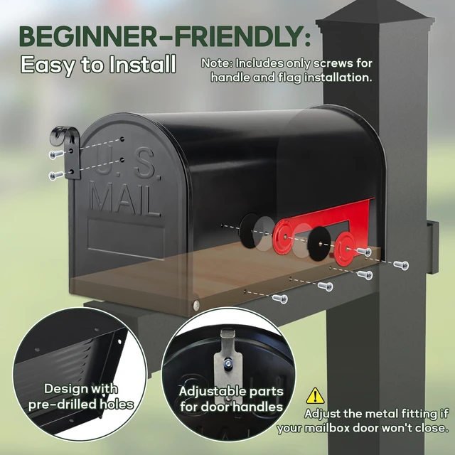 Alt view image 3 of 7 - Black Post Mount Galvanized Steel Mailbox 19x8.7x6.7in Heavy Duty Medium Capacity Standard Outdoor Mail Box