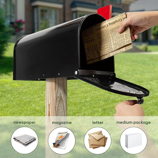 Alt view image 4 of 7 - Black Post Mount Galvanized Steel Mailbox 19x8.7x6.7in Heavy Duty Medium Capacity Standard Outdoor Mail Box