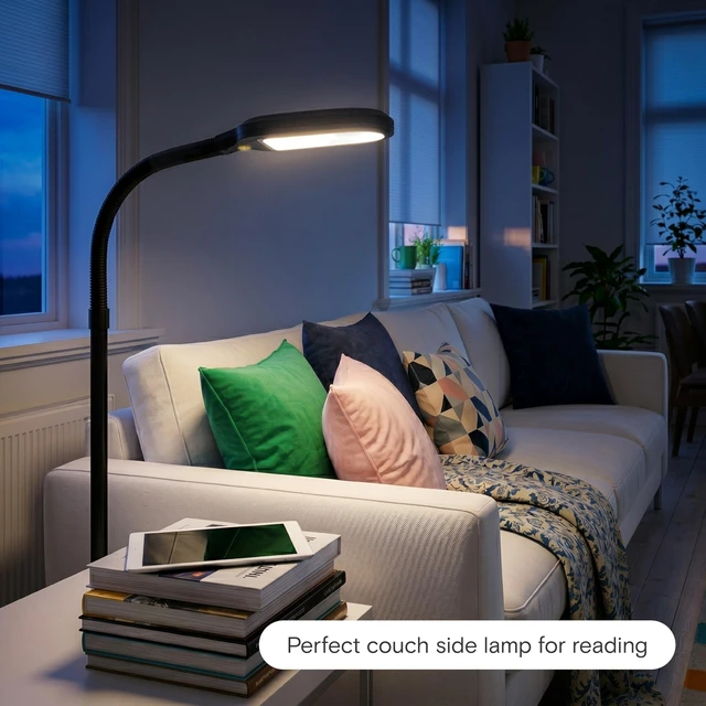 Alt view image 7 of 7 - Litespan - Bright LED Floor Reading Lamp for Over Chair Crafts and Reading, Esthetician Light for Lash Extensions, Gooseneck Adjustable Standing Lamp for Living Room, Bedroom, Office - Black
