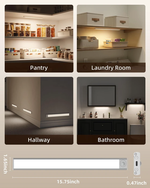 Alt view image 6 of 7 - 16inch Under Cabinet Lighting, 6Pack Rechargeable Motion Sensor Light Indoor, Magnetic Closet Lights with Dimmable & 3 Color Temps, Wireless Under Counter Lights for Kitchen, Stairs