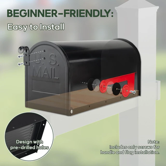 Alt view image 6 of 7 - Black Post Mount Galvanized Steel Mailbox 19x8.7x6.7in Heavy Duty Medium Capacity Standard Outdoor Mail Box
