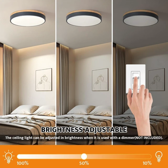 Alt view image 2 of 7 - Dimmable Wood LED Flush Mount Ceiling Light, Grey, 15.8 in 5CCT 2700K-6000K Modern Close to Ceiling Lighting Fixtures, Round Ceiling Lamp for Living Room, Bedroom, Laundry Room