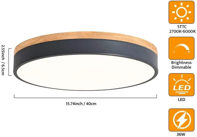 Alt view image 4 of 7 - Dimmable Wood LED Flush Mount Ceiling Light, Grey, 15.8 in 5CCT 2700K-6000K Modern Close to Ceiling Lighting Fixtures, Round Ceiling Lamp for Living Room, Bedroom, Laundry Room