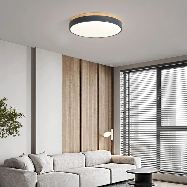 Alt view image 6 of 7 - Dimmable Wood LED Flush Mount Ceiling Light, Grey, 15.8 in 5CCT 2700K-6000K Modern Close to Ceiling Lighting Fixtures, Round Ceiling Lamp for Living Room, Bedroom, Laundry Room