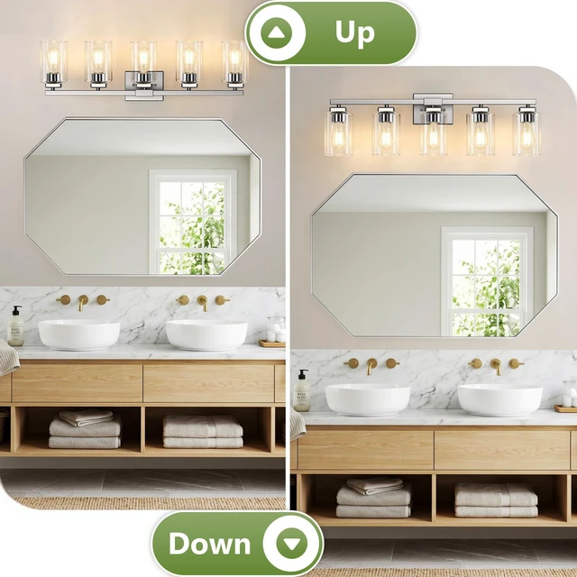 Alt view image 5 of 7 - 31 Bathroom Light Fixtures, 5-Light Vanity Light Brushed Nickel Square Clear Glass & Durable Metal, Quick & Easy Installation, Standard E26 Socket, Bright Bathroom Lighting