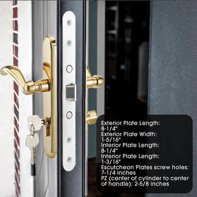 Alt view image 4 of 7 - Storm Door Handle Accessory Set fit Pella Storm Door Handle Replacement Part, with Key and Lock Cylinder, Mortise Lock Not Included (Polished Gold)