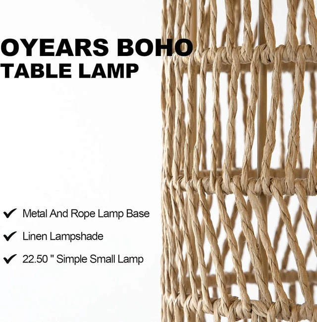 Alt view image 2 of 7 - 22.5" Boho Table Lamps Set of 2 for Living Room, Bedside Lamp for Nightstands, Rattan Lamp for Bedroom, Farmhouse Table Lamp for Room Decor, End Table, Retro, BrownNot Include Bulbs