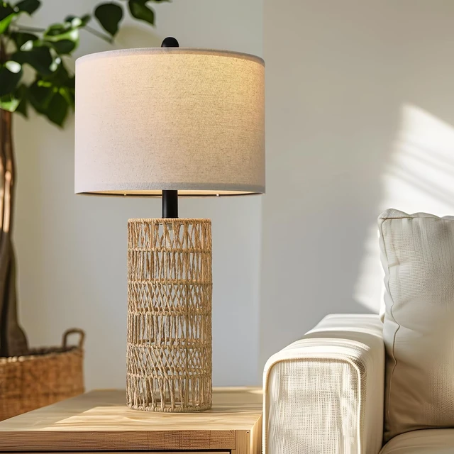 Alt view image 6 of 7 - 22.5" Boho Table Lamps Set of 2 for Living Room, Bedside Lamp for Nightstands, Rattan Lamp for Bedroom, Farmhouse Table Lamp for Room Decor, End Table, Retro, BrownNot Include Bulbs