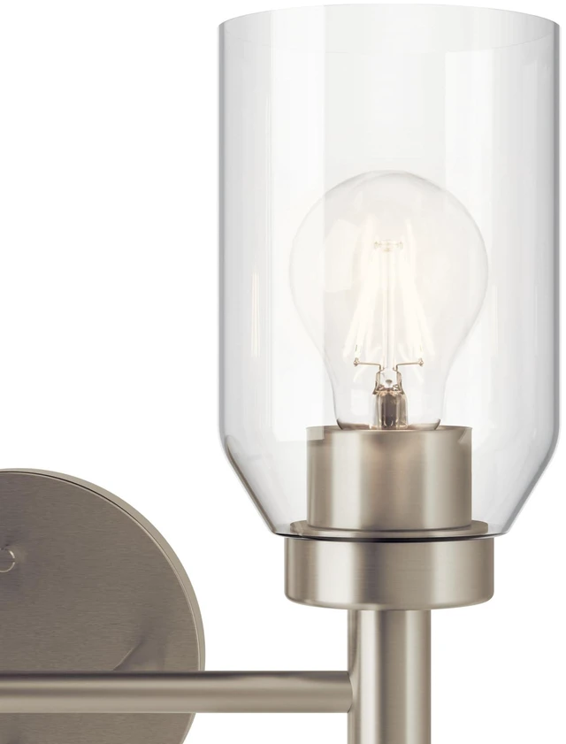 Alt view image 4 of 6 - Madden 2-Light Bathroom Vanity Light, Brushed Nickel Modern vanity light with clear glass for single or double bathroom mirrors (14.25" x 10.5"), 55184NI