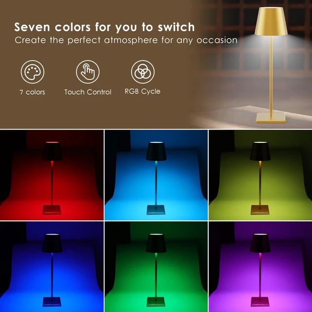Alt view image 4 of 7 - Gold Cordless Table Lamp, 5000mAh Portable LED Rechargeable Lamp 2-Pack, Battery Operated, RGB Stepless Dimming, IP54 Waterproof, Modern Table Light, for Outdoor/Restaurant/Dinner/Bedroom