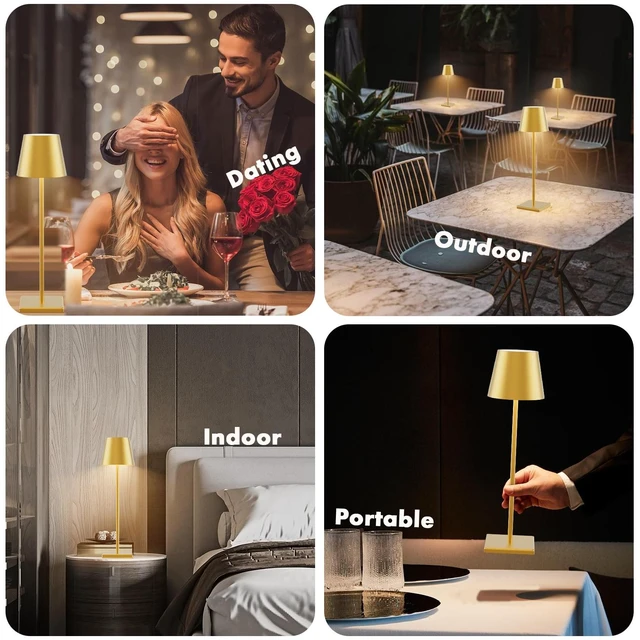 Alt view image 6 of 7 - Gold Cordless Table Lamp, 5000mAh Portable LED Rechargeable Lamp 2-Pack, Battery Operated, RGB Stepless Dimming, IP54 Waterproof, Modern Table Light, for Outdoor/Restaurant/Dinner/Bedroom