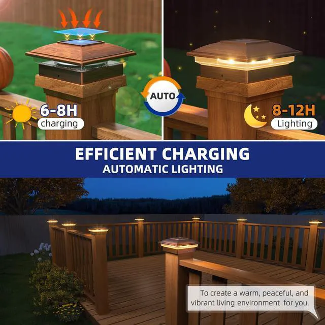 Alt view image 4 of 7 - Solar Post Cap Lights - 8 Pack Outdoor Waterproof for 4x4 Posts, 2 Modes Warm/Cool Light, Solar Powered Fence/Deck/Patio Decor, Brushed Copper