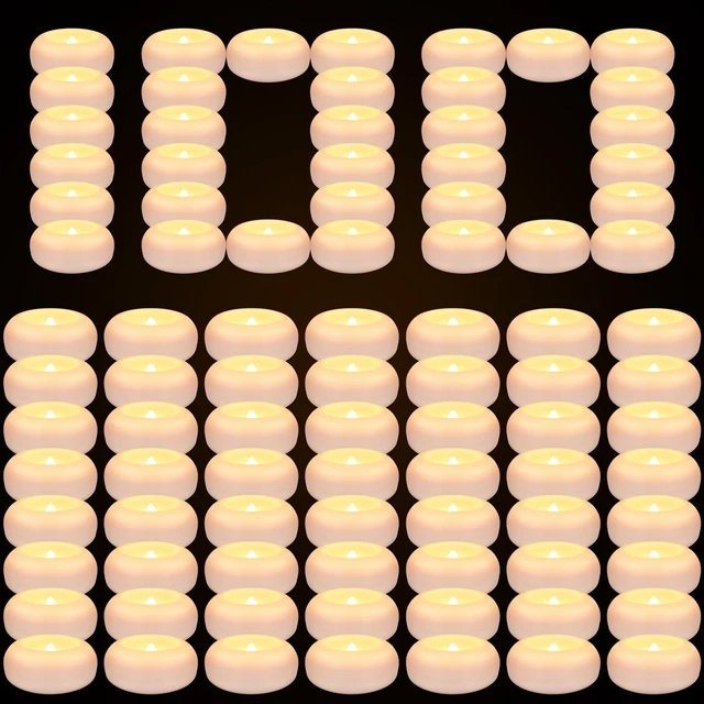 Main image of 100 Pack 2 Inch Flameless LED Floating Candles, Battery Operated White Tealights with Realistic Flickering Flame, Waterproof for Cylinder Vases, Wedding Centerpieces, Pool, Party & Holiday Decor