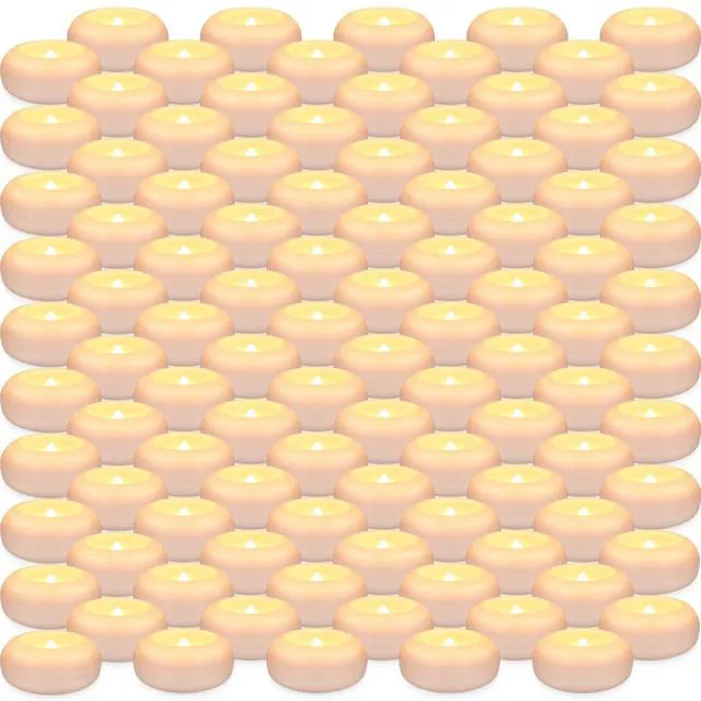 Alt view image 3 of 7 - 100 Pack 2 Inch Flameless LED Floating Candles, Battery Operated White Tealights with Realistic Flickering Flame, Waterproof for Cylinder Vases, Wedding Centerpieces, Pool, Party & Holiday Decor