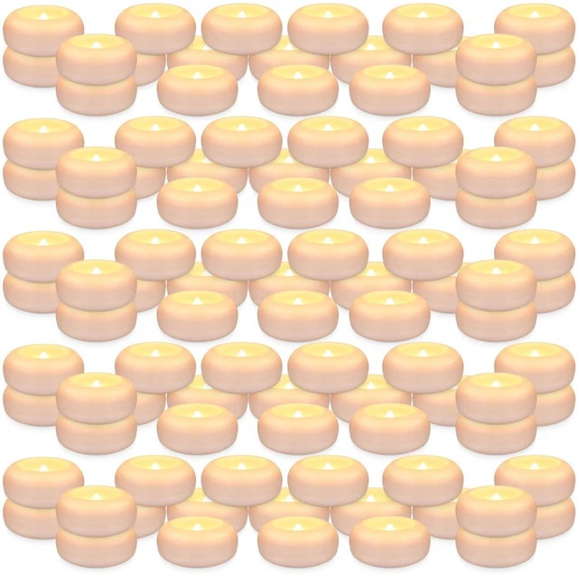 Alt view image 2 of 7 - 100 Pack 2 Inch Flameless LED Floating Candles, Battery Operated White Tealights with Realistic Flickering Flame, Waterproof for Cylinder Vases, Wedding Centerpieces, Pool, Party & Holiday Decor