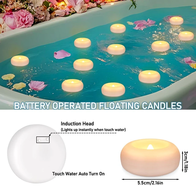Alt view image 4 of 7 - 100 Pack 2 Inch Flameless LED Floating Candles, Battery Operated White Tealights with Realistic Flickering Flame, Waterproof for Cylinder Vases, Wedding Centerpieces, Pool, Party & Holiday Decor