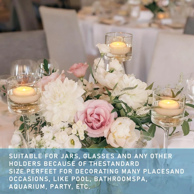 Alt view image 6 of 7 - 100 Pack 2 Inch Flameless LED Floating Candles, Battery Operated White Tealights with Realistic Flickering Flame, Waterproof for Cylinder Vases, Wedding Centerpieces, Pool, Party & Holiday Decor