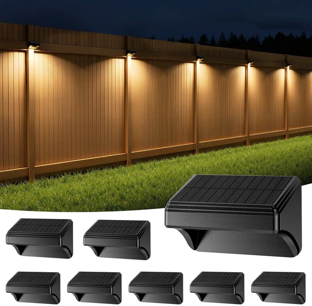 Main image of Solar Fence Lights, Outdoor Waterproof Warm White & Color Glowt, LED, for Backyard, Patio, Deck Railing, Stair Handrail, Pool and Wall (8 Packs)